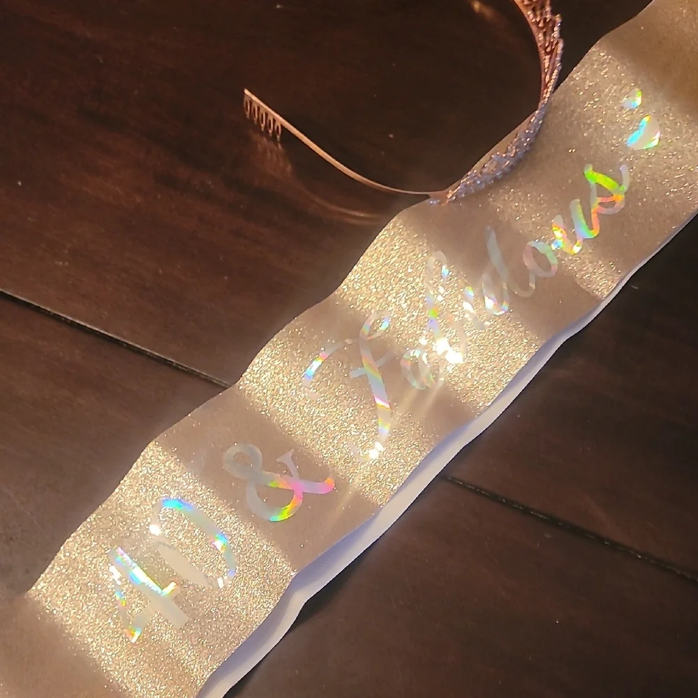 40th Rhinestone Tiara Crown And Sash - Gold 40th Birthday - Picture 2 of 3